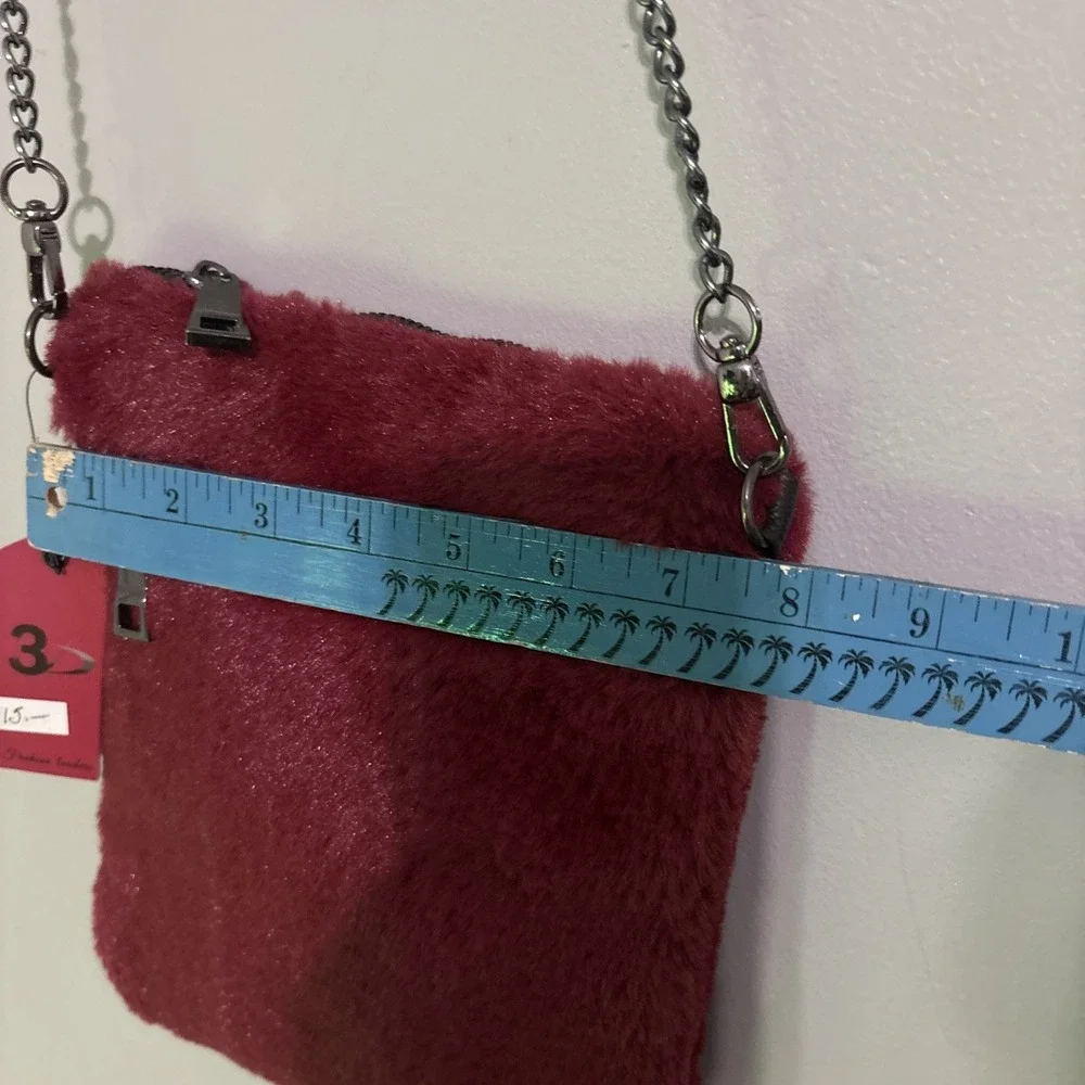 2 Soft Furry 3D Maroon/brown Picture Frame Purses NWT
